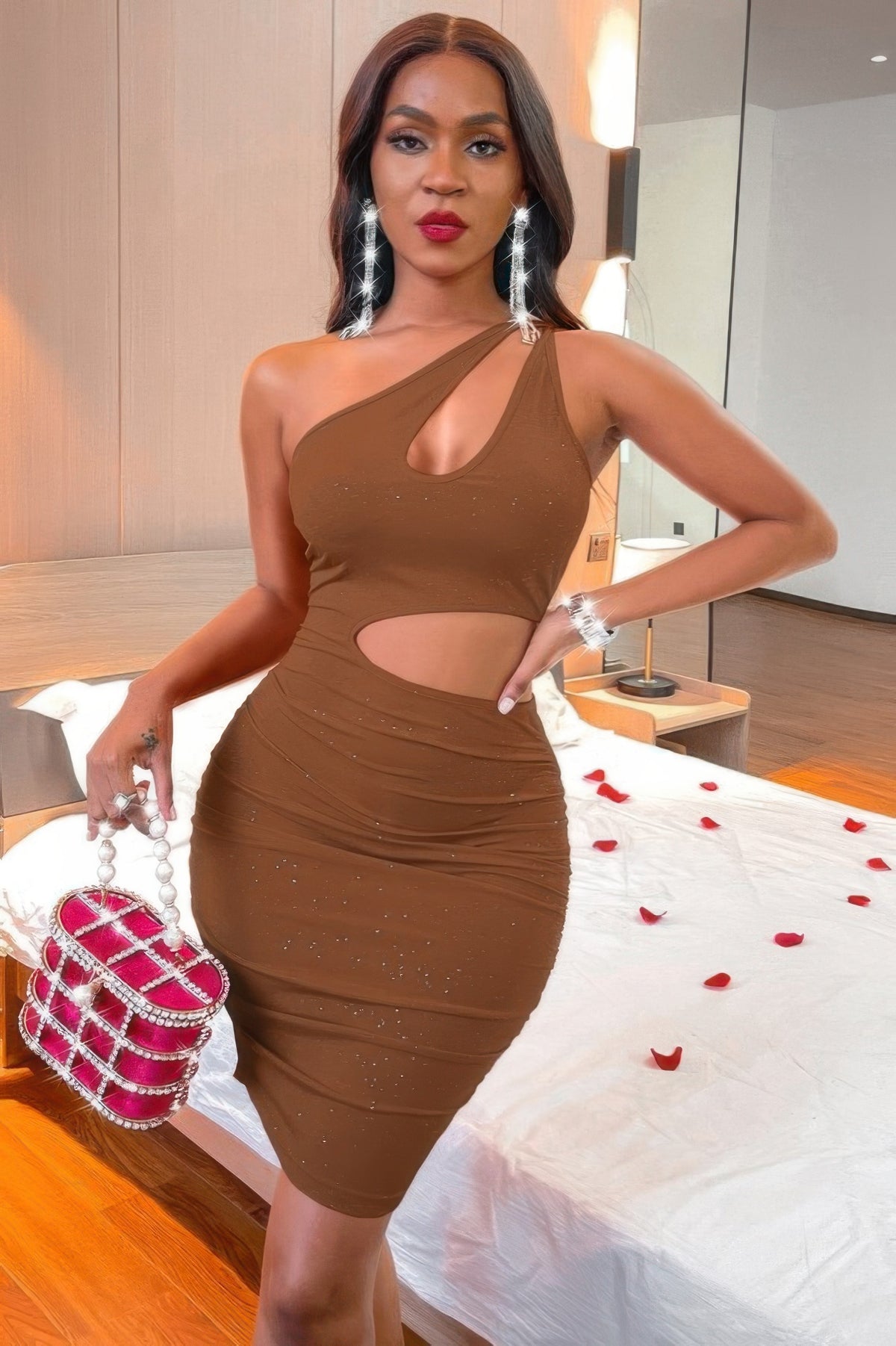 One Shoulder Cutout Bodycon Dress - Shopping Therapy, LLC 