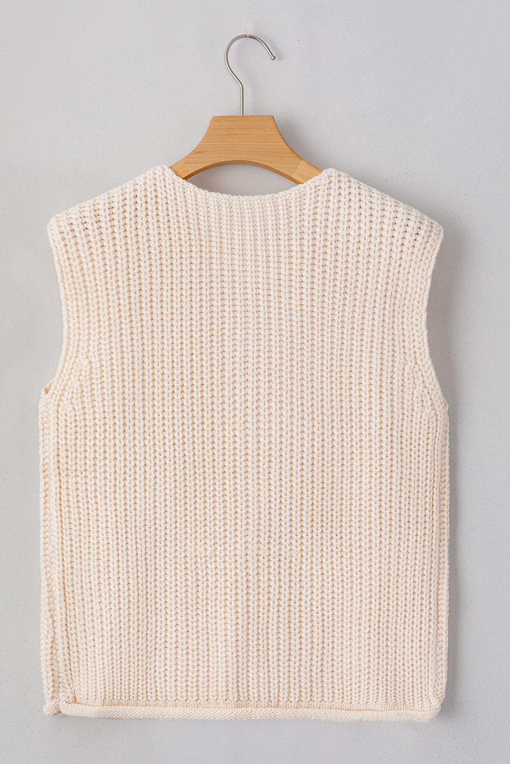White Solid Textured Knit Sweater Vest With Side Pockets - Shopping Therapy, LLC Sweaters & Cardigans/Sweater Vests