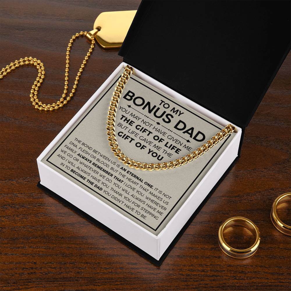 Bonus Dad Cuban Link Chain – Stepdad Gift, Father Figure Necklace for Men