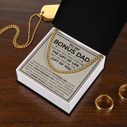 Bonus Dad Cuban Link Chain – Stepdad Gift, Father Figure Necklace for Men - Shopping Therapy, LLC Jewelry