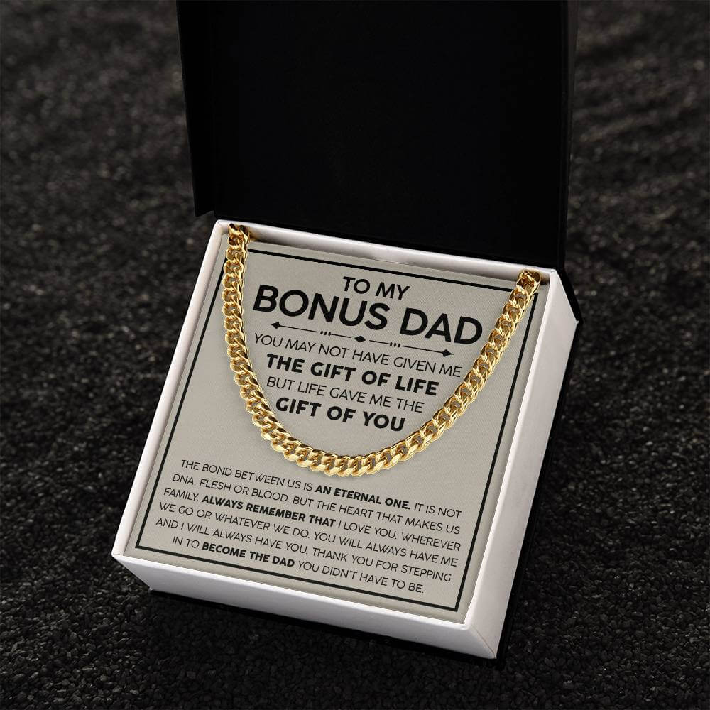 Bonus Dad Cuban Link Chain – Stepdad Gift, Father Figure Necklace for Men - Shopping Therapy, LLC Jewelry