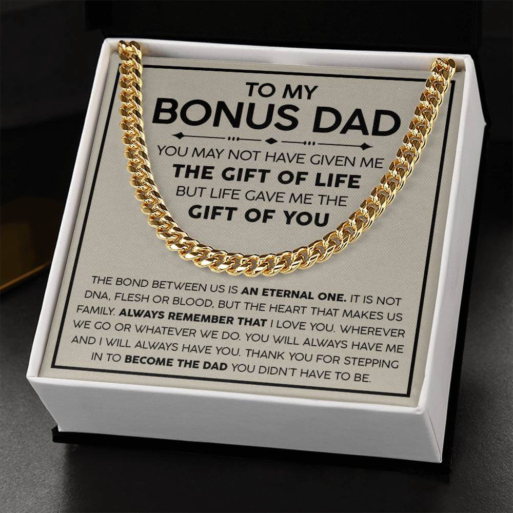 Bonus Dad Cuban Link Chain – Stepdad Gift, Father Figure Necklace for Men - Shopping Therapy, LLC Jewelry