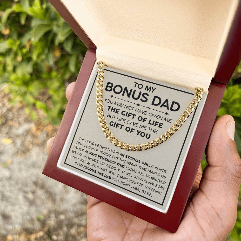 Bonus Dad Cuban Link Chain – Stepdad Gift, Father Figure Necklace for Men - Shopping Therapy, LLC Jewelry