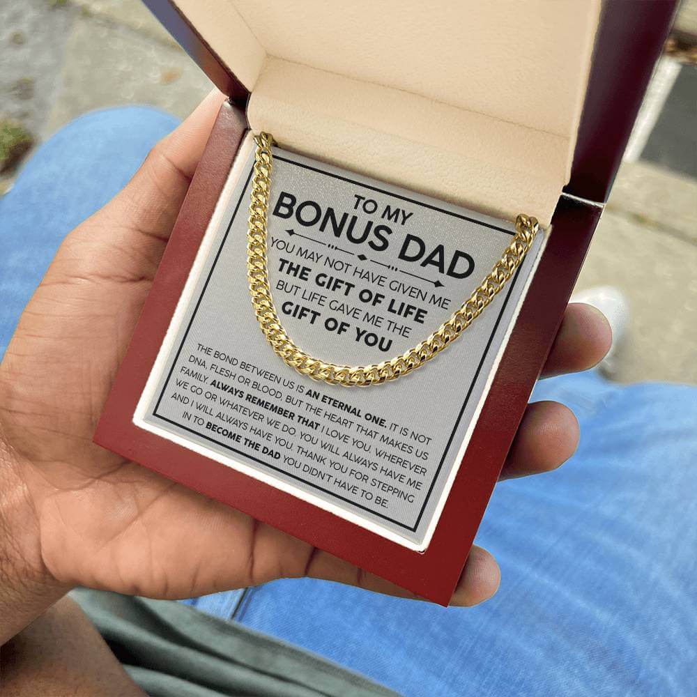 Bonus Dad Cuban Link Chain – Stepdad Gift, Father Figure Necklace for Men - Shopping Therapy, LLC Jewelry