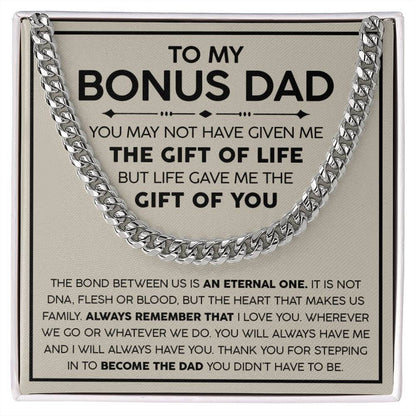 Bonus Dad Cuban Link Chain – Stepdad Gift, Father Figure Necklace for Men - Shopping Therapy, LLC Jewelry