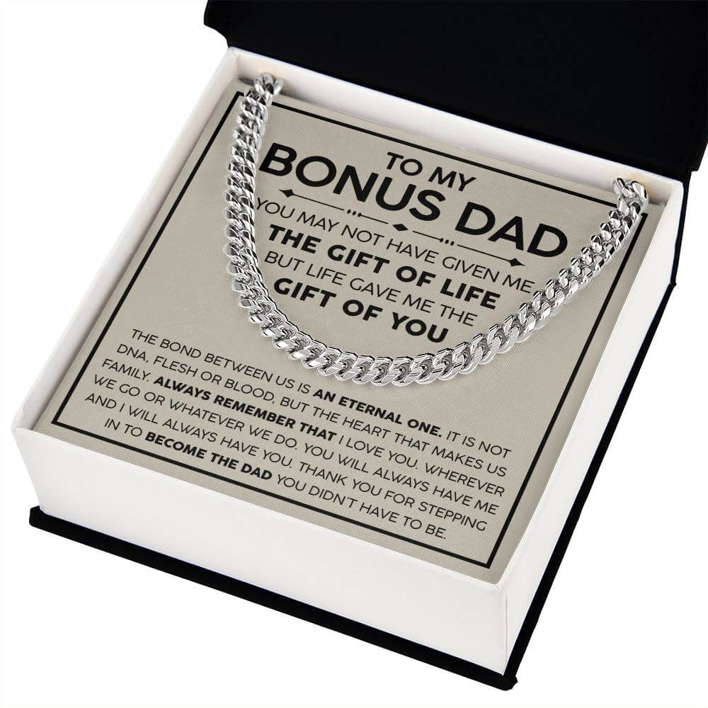 Bonus Dad Cuban Link Chain – Stepdad Gift, Father Figure Necklace for Men - Shopping Therapy, LLC Jewelry