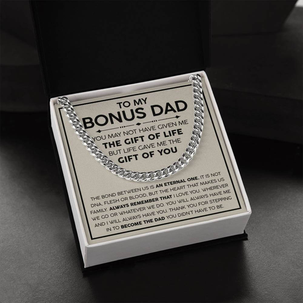 Bonus Dad Cuban Link Chain – Stepdad Gift, Father Figure Necklace for Men - Shopping Therapy, LLC Jewelry