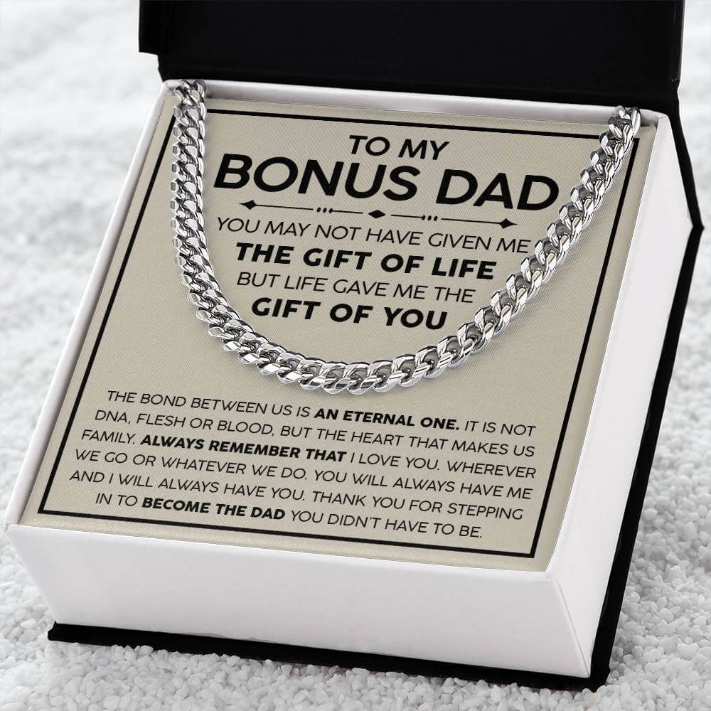 Bonus Dad Cuban Link Chain – Stepdad Gift, Father Figure Necklace for Men - Shopping Therapy, LLC Jewelry