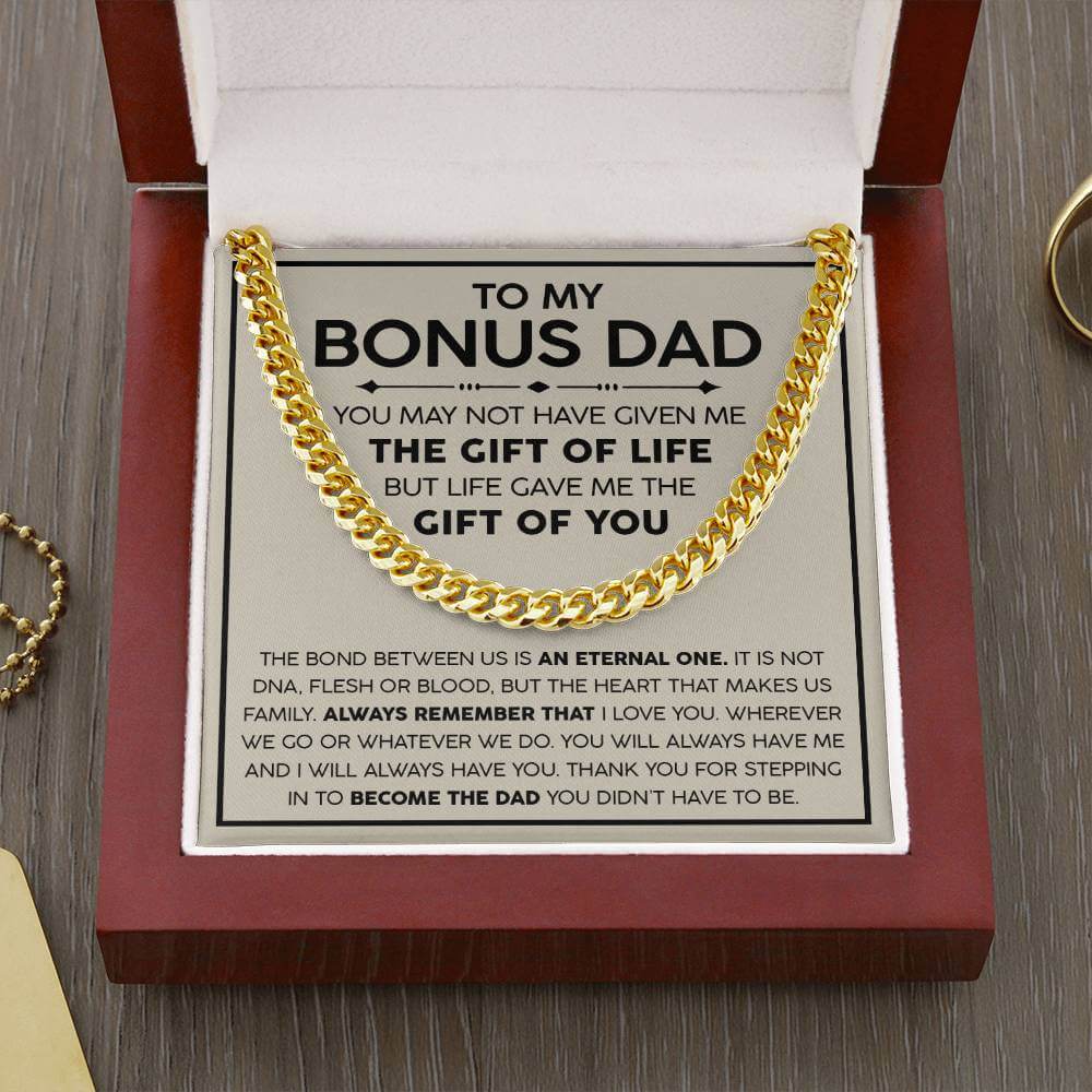 Bonus Dad Cuban Link Chain – Stepdad Gift, Father Figure Necklace for Men