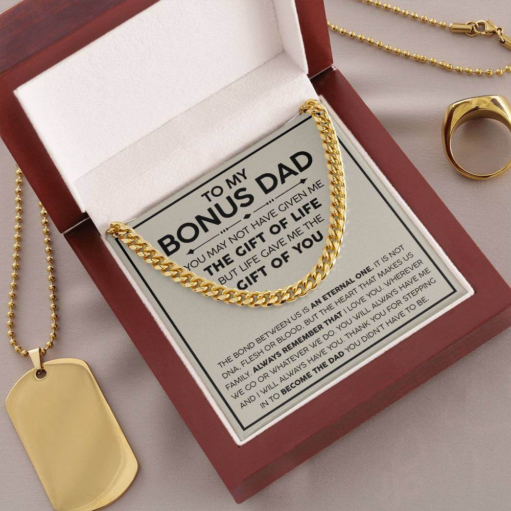 Bonus Dad Cuban Link Chain – Stepdad Gift, Father Figure Necklace for Men