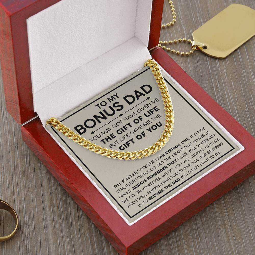 Bonus Dad Cuban Link Chain – Stepdad Gift, Father Figure Necklace for Men - Shopping Therapy, LLC Jewelry