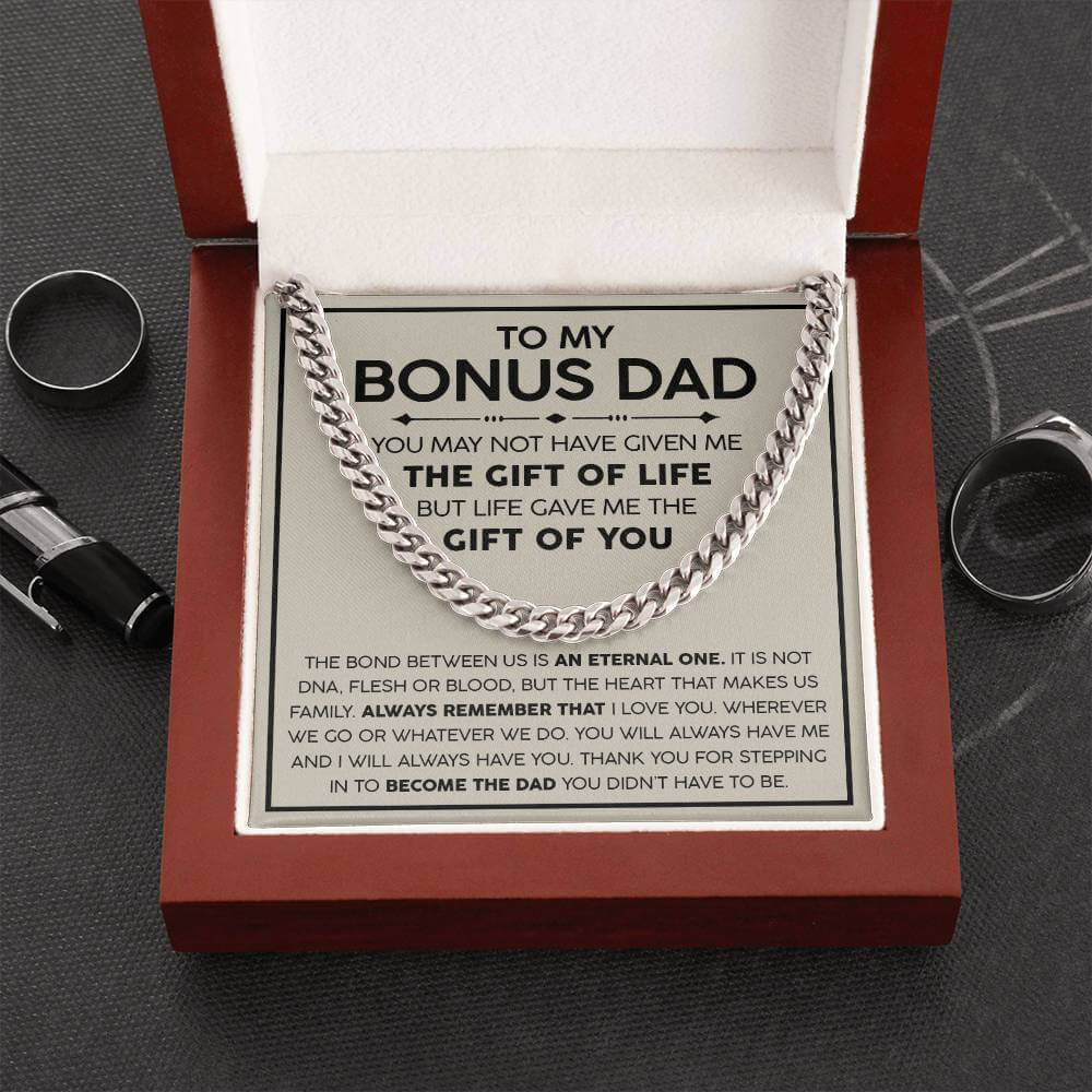 Bonus Dad Cuban Link Chain – Stepdad Gift, Father Figure Necklace for Men - Shopping Therapy, LLC Jewelry