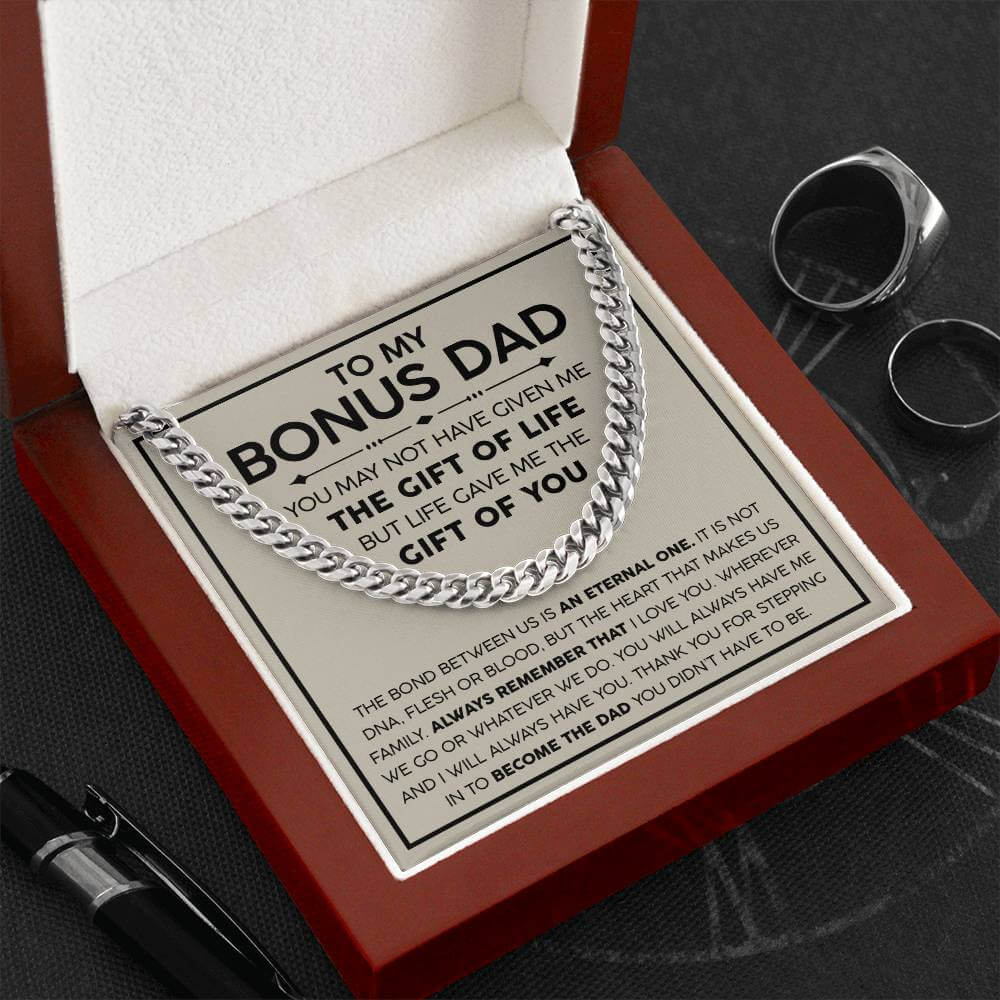 Bonus Dad Cuban Link Chain – Stepdad Gift, Father Figure Necklace for Men