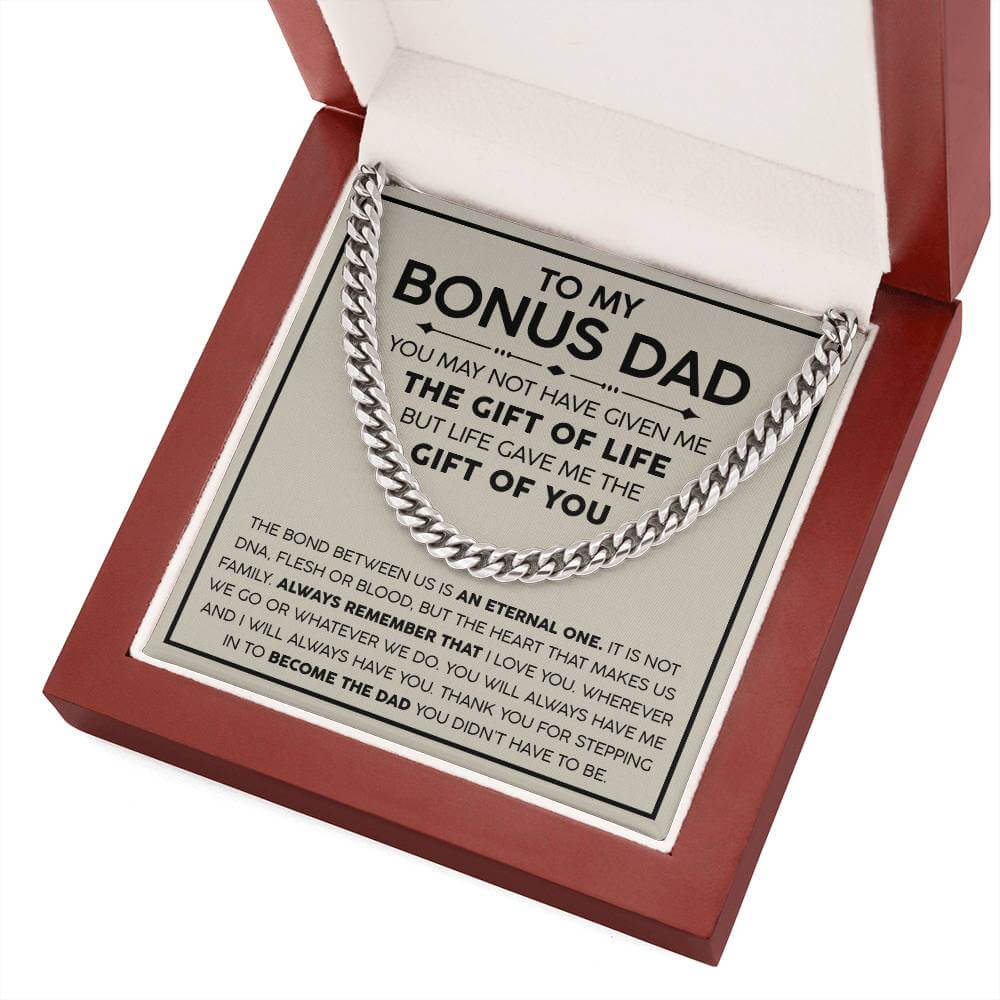 Bonus Dad Cuban Link Chain – Stepdad Gift, Father Figure Necklace for Men - Shopping Therapy, LLC Jewelry