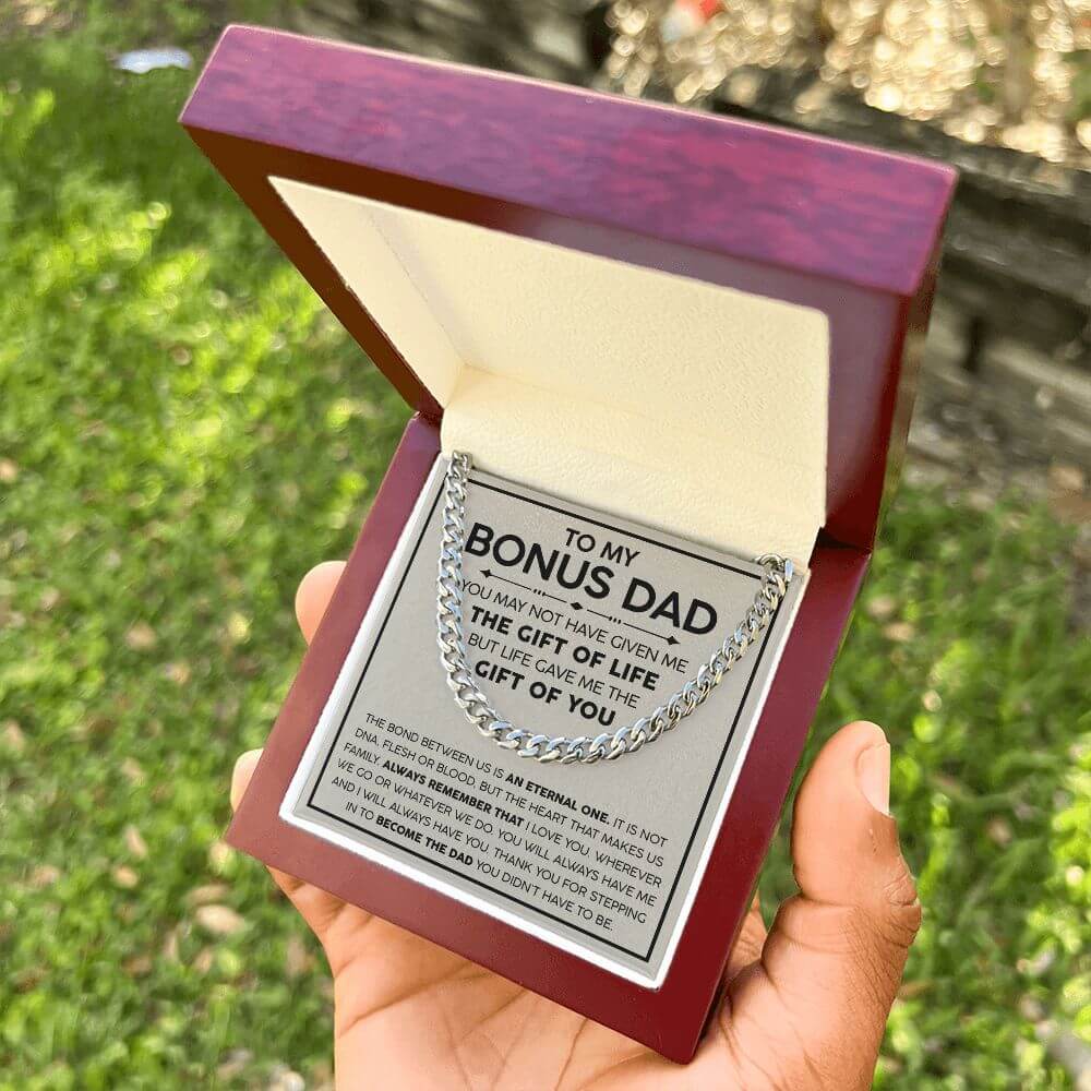 Bonus Dad Cuban Link Chain – Stepdad Gift, Father Figure Necklace for Men - Shopping Therapy, LLC Jewelry