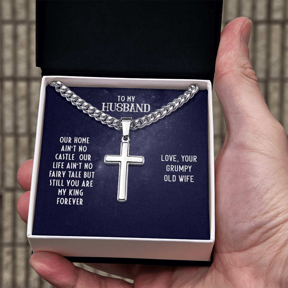 Husband’s Cuban Link Chain with Artisan Cross – Timeless Father’s Gift - Shopping Therapy, LLC Jewelry