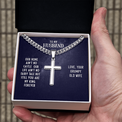 Husband’s Cuban Link Chain with Artisan Cross – Timeless Father’s Gift - Shopping Therapy, LLC Jewelry