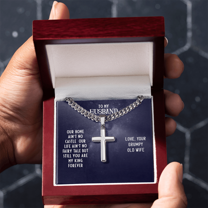 Husband’s Cuban Link Chain with Artisan Cross – Timeless Father’s Gift - Shopping Therapy, LLC Jewelry
