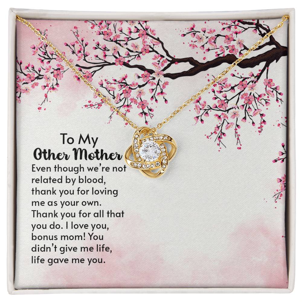 Bonus Mom Love Knot Necklace (White & Gold)
