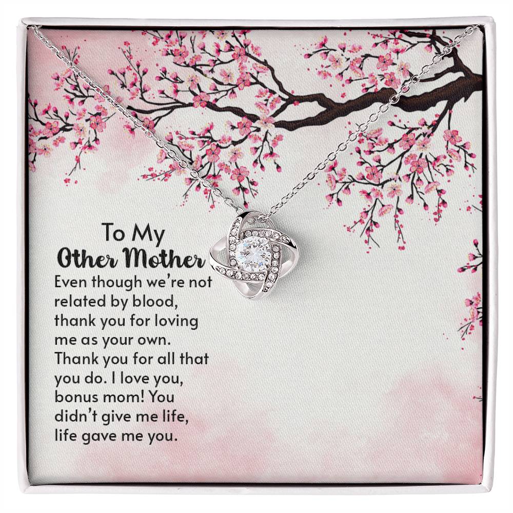 Bonus Mom Love Knot Necklace (White & Gold)