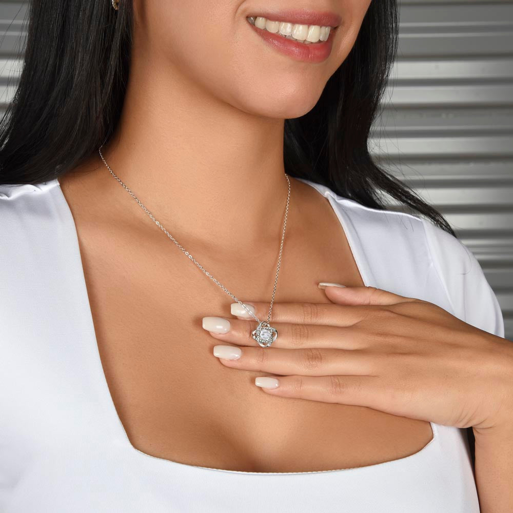 Mom Necklace Gift from Daughter – CZ Love Knot Pendant, 14k Gold Finish