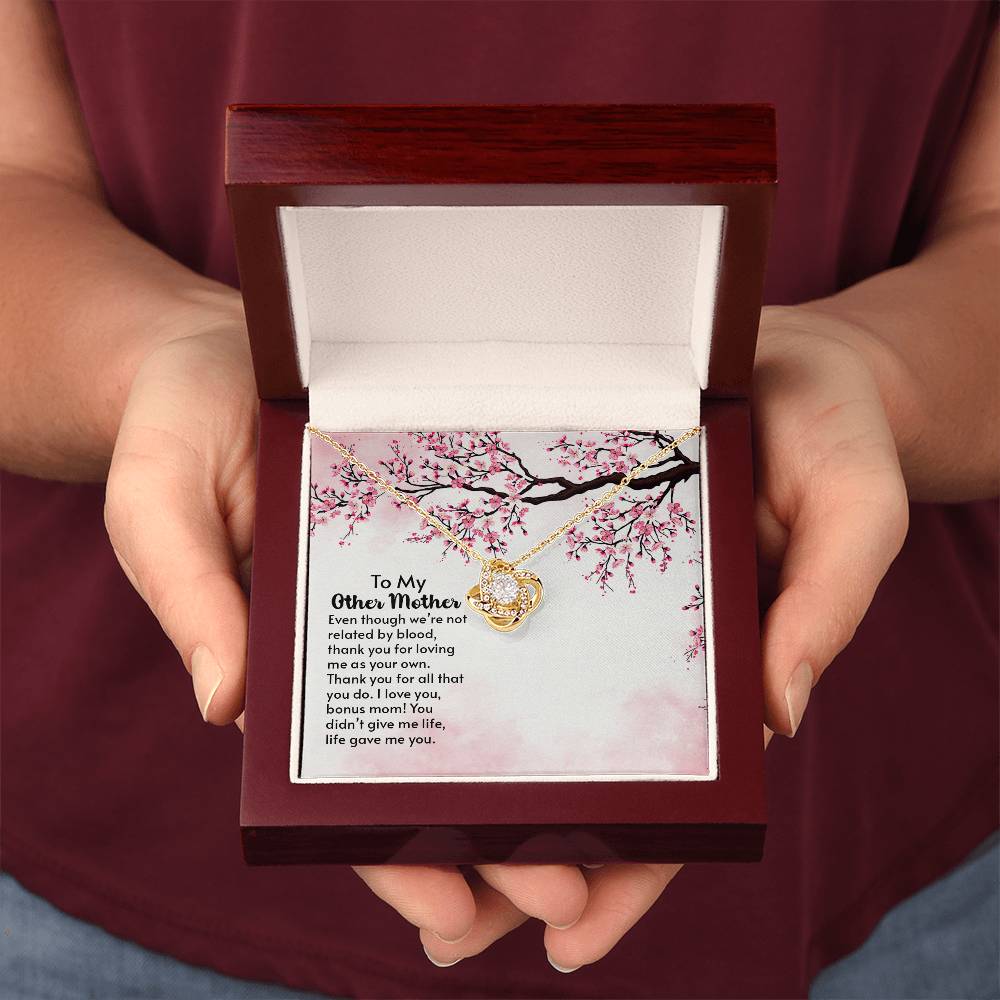 Bonus Mom Love Knot Necklace (White & Gold)