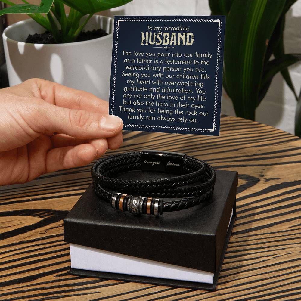 To My Incredible Husband-Men's Vegan Leather Bracelet - Shopping Therapy, LLC Jewelry
