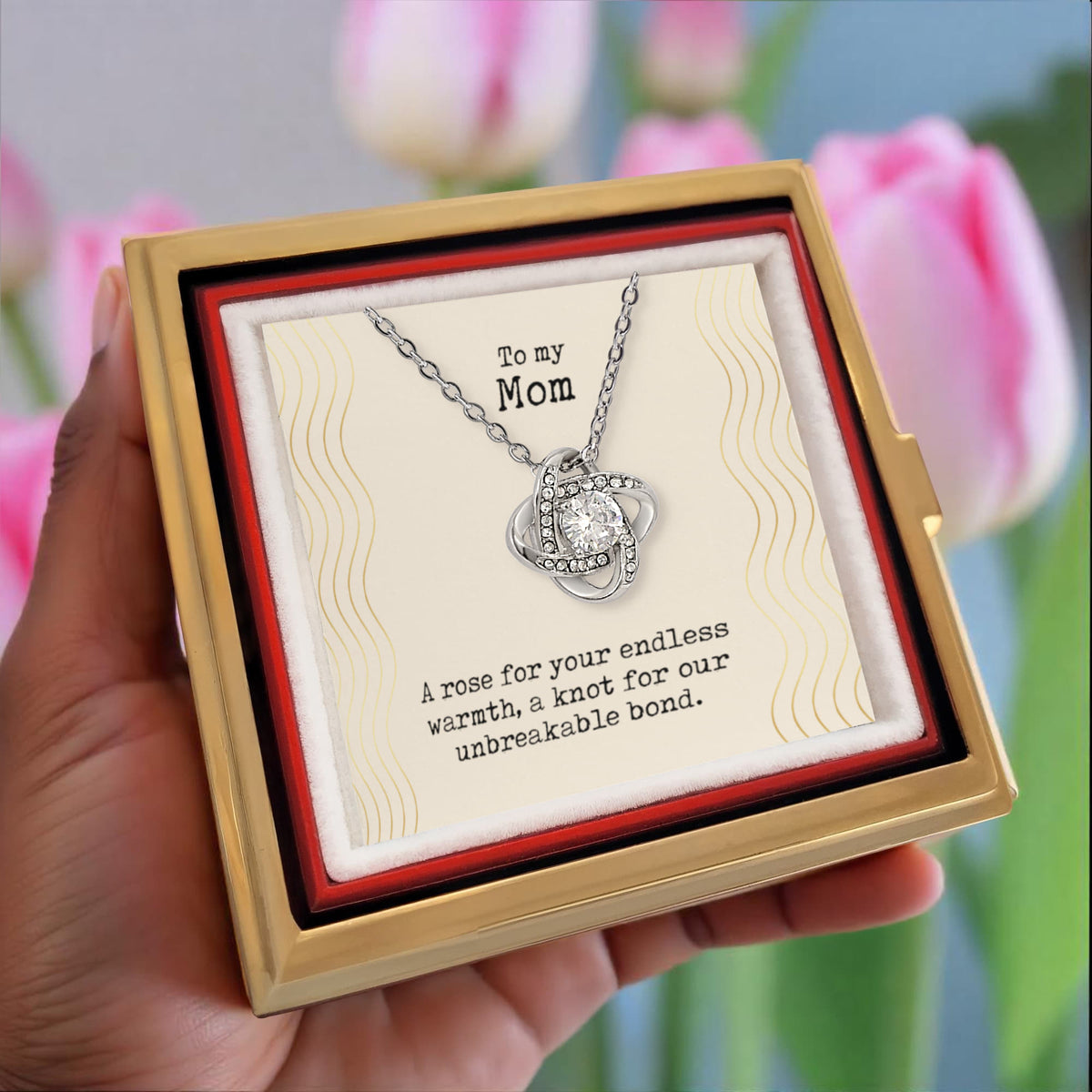 Love Knot Necklace with Eternal Rose – Sentimental Gift for Mom