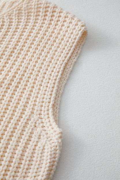 White Solid Textured Knit Sweater Vest With Side Pockets - Shopping Therapy, LLC Sweaters & Cardigans/Sweater Vests