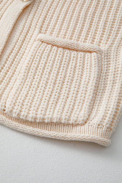 White Solid Textured Knit Sweater Vest With Side Pockets - Shopping Therapy, LLC Sweaters & Cardigans/Sweater Vests