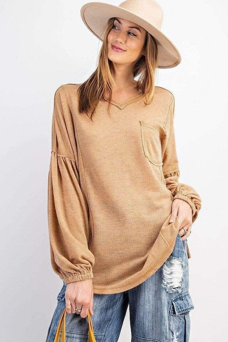 Beige Long Sleeve Hacci Sweater - Shopping Therapy, LLC Shirts & Tops