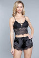 Black Crop Top And Shorts Lingerie Set