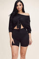 Black Long Sleeve Top And Shorts Set