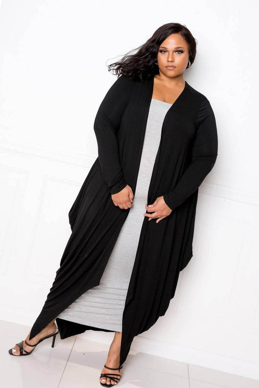 Black Plus Size Long Sleeve Maxi Cardigan - Shopping Therapy, LLC Cardigan