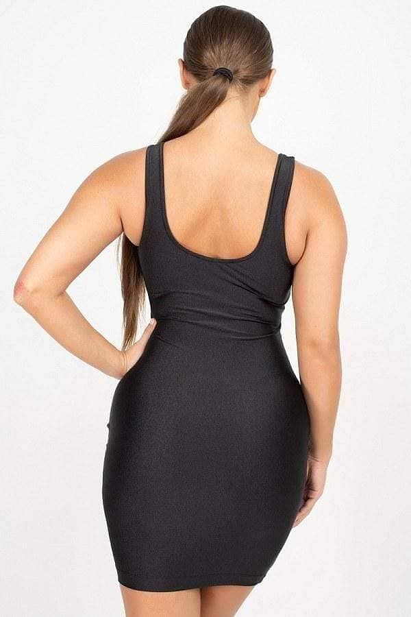 Black Sleeveless Satin Dress