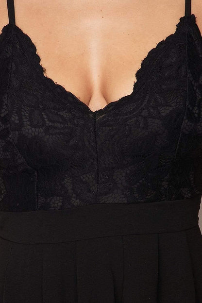 Black Spaghetti Strap Flared Hem Lace Swing Dress - Shopping Therapy, LLC Dresses