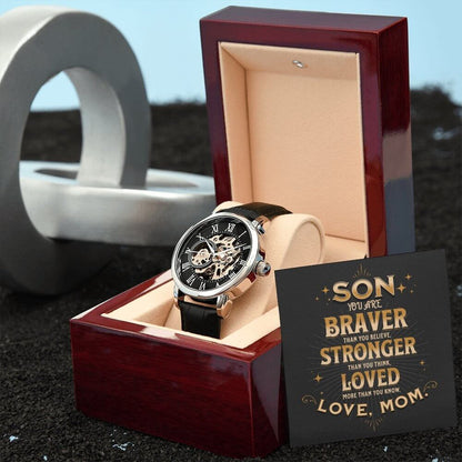 Braver Stronger Loved-Men's Openwork Watch - Shopping Therapy, LLC Men watches