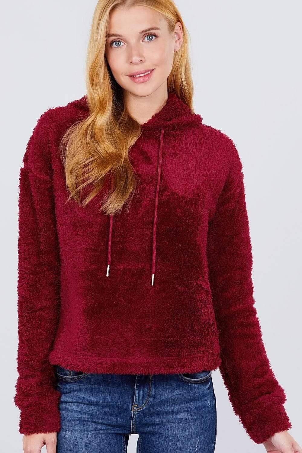 Burgundy Long Sleeve Faux Fur Sweater