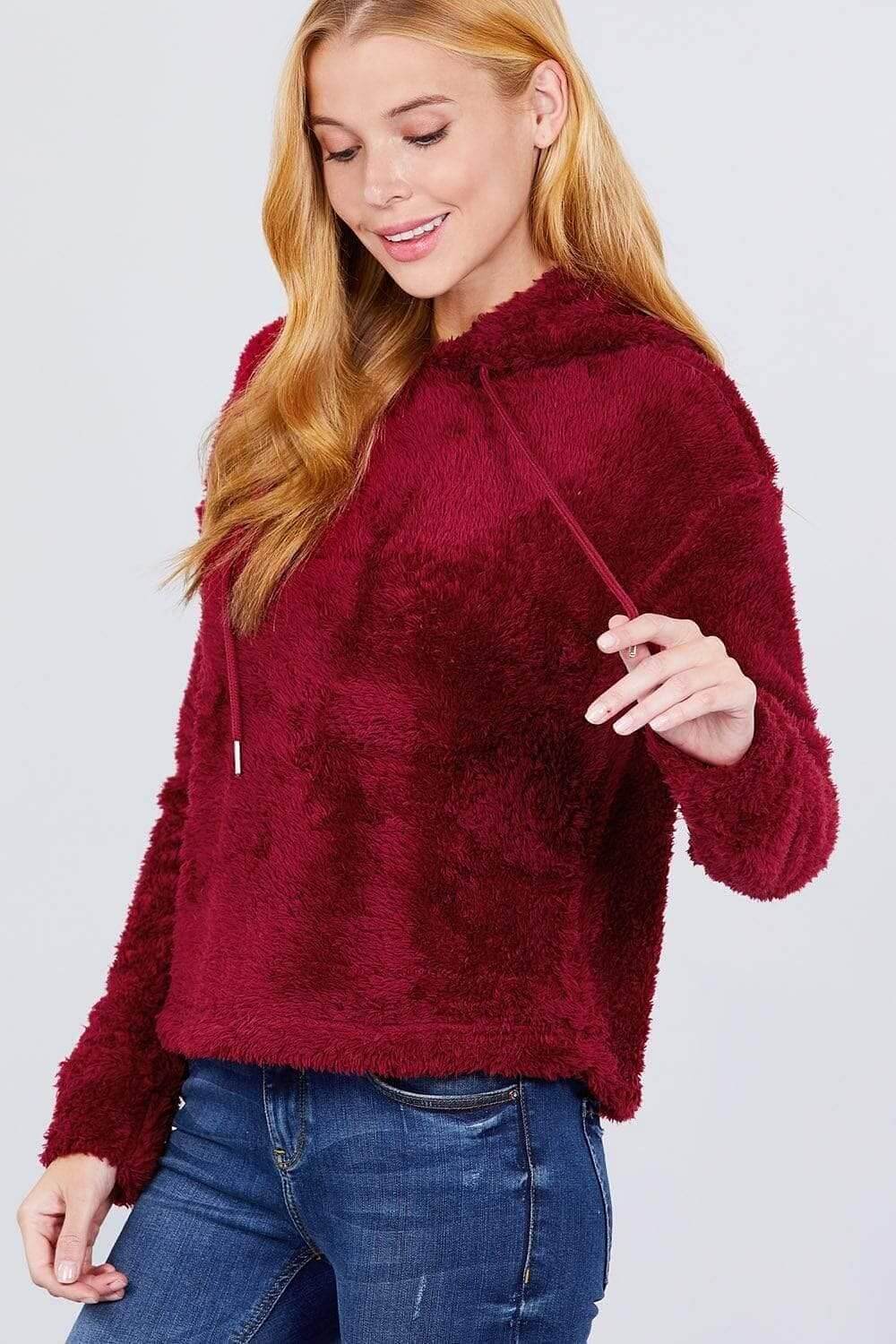 Burgundy Long Sleeve Faux Fur Sweater
