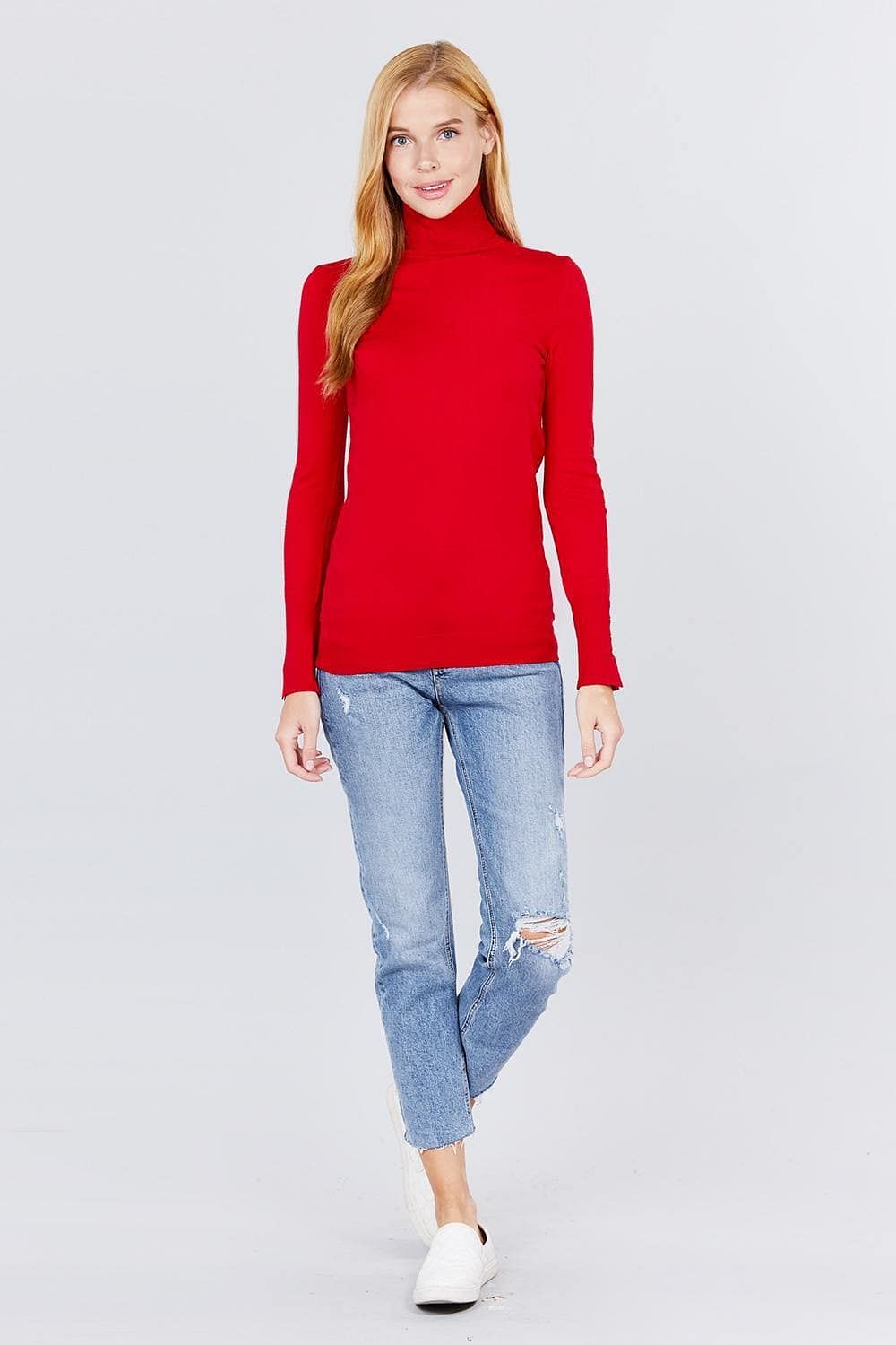 Classic Red Long Sleeve Turtleneck Sweater