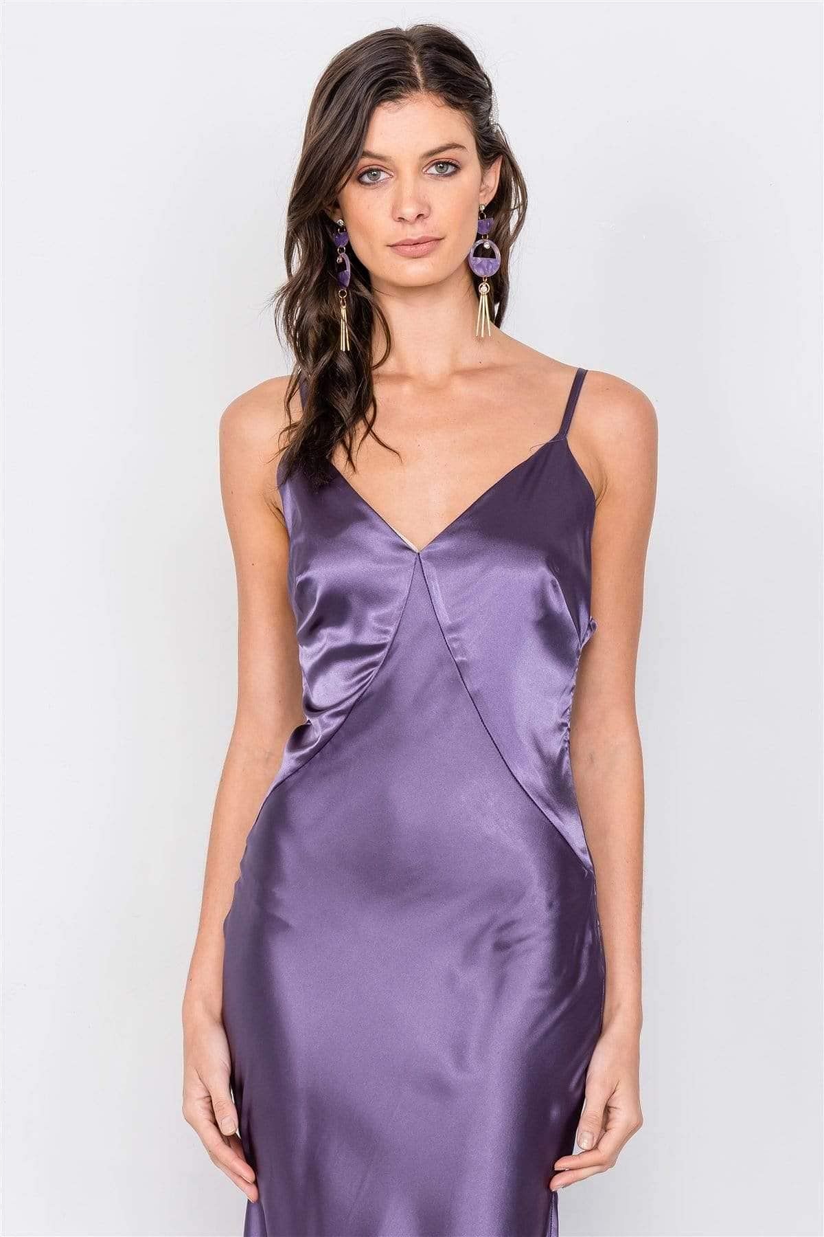 Eggplant V-Neck Satin Maxi Dress