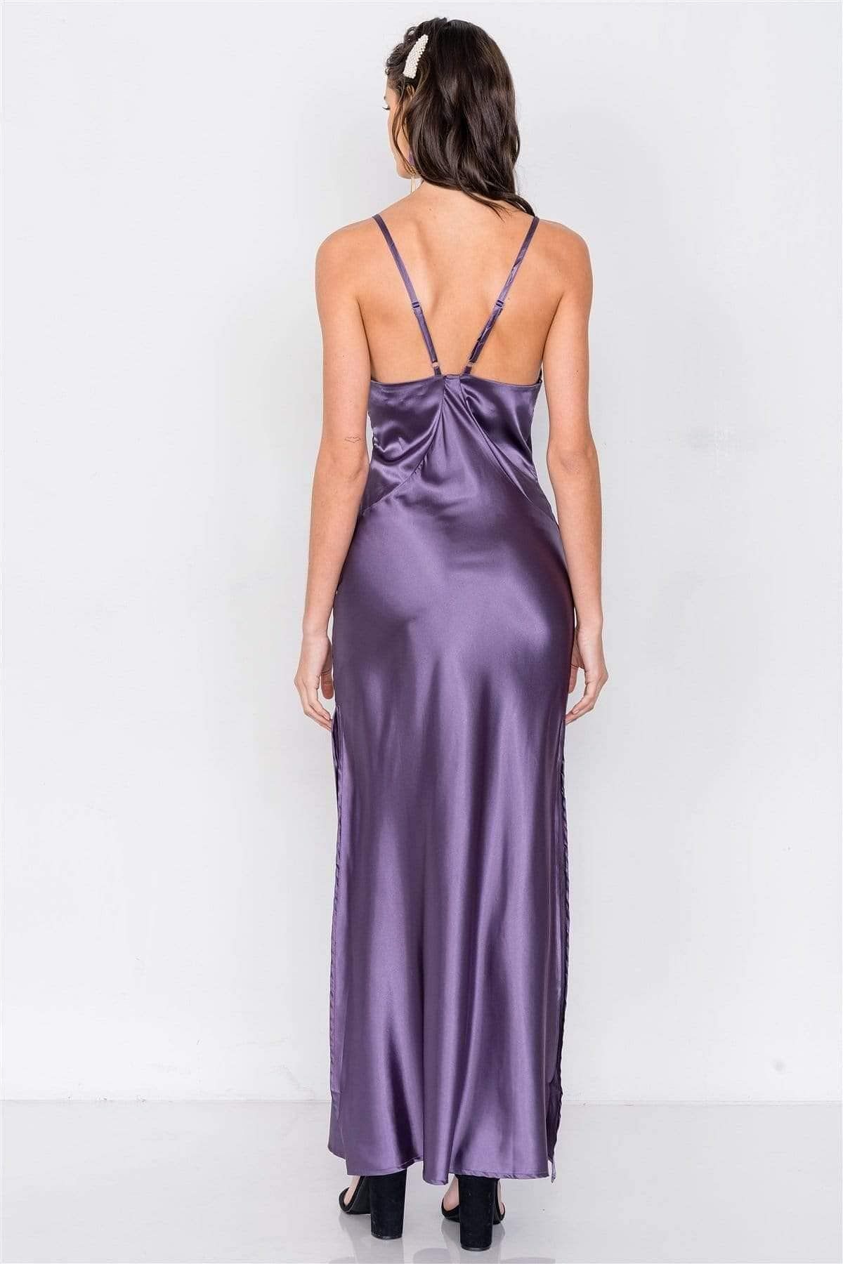 Eggplant V-Neck Satin Maxi Dress