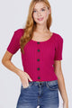 Fuchsia Short Sleeve Rib Knitted Sweater