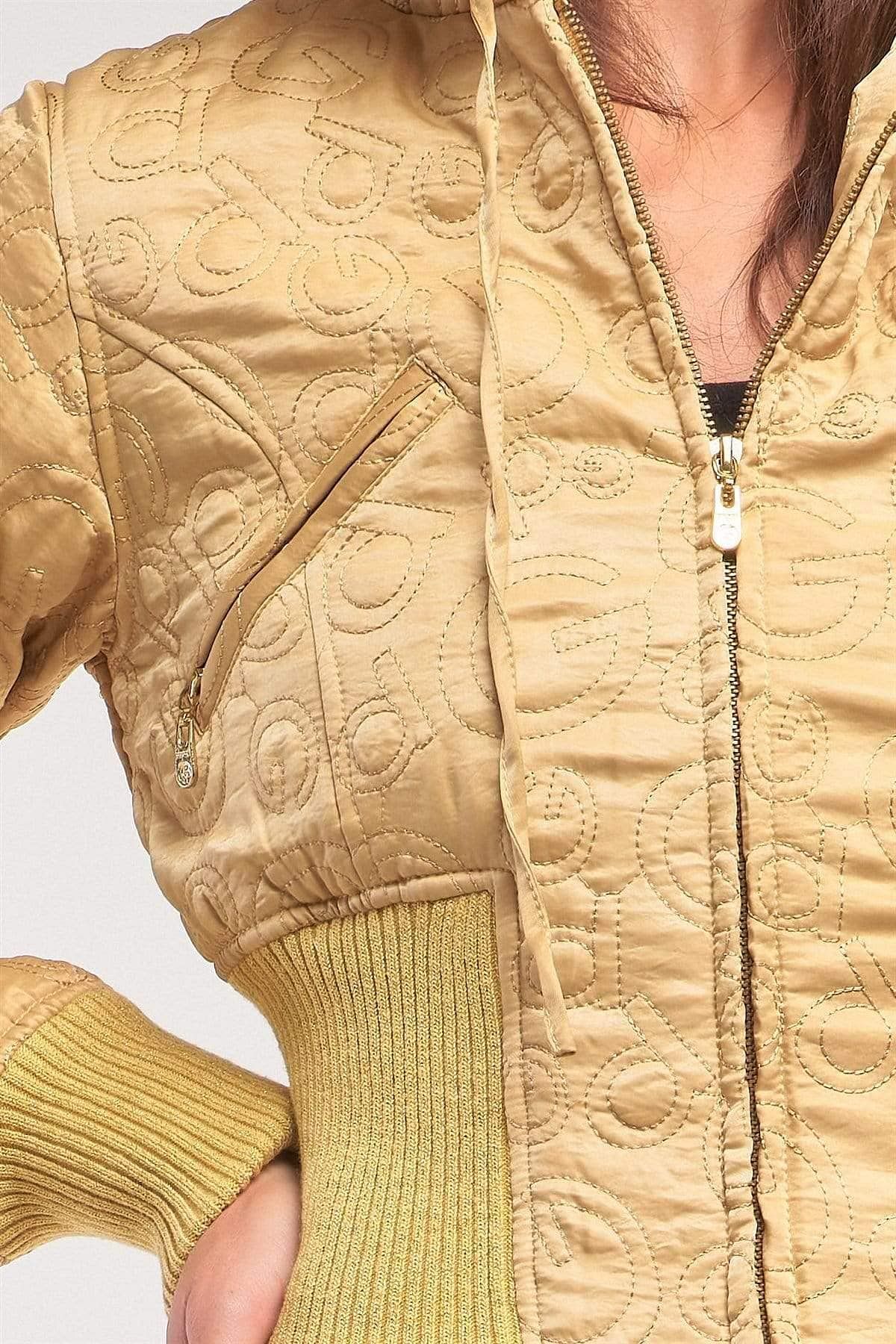 Gold Long Sleeve Faux Fur Winter Bomber Jacket