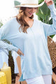 Light Blue Long Sleeve V-Neck Sweater