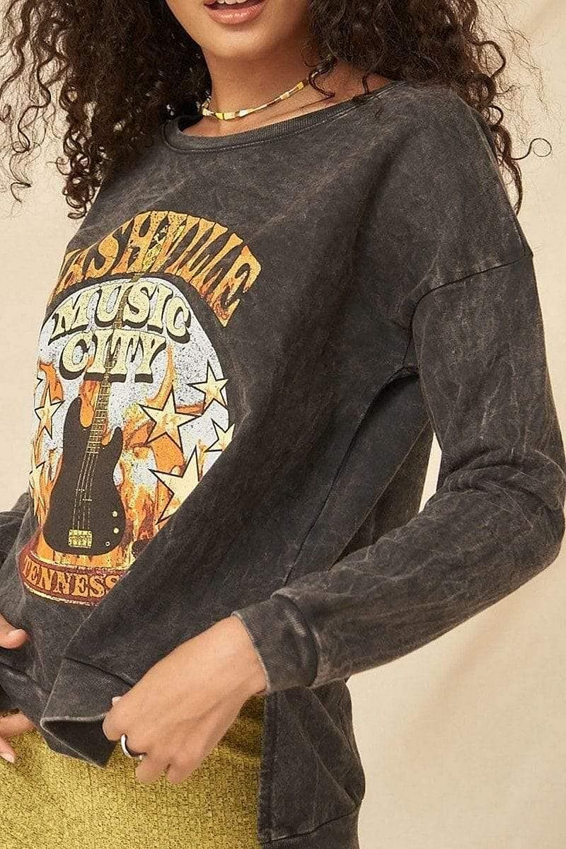 Long Sleeve Graphic Sweatshirt-Nashville Music City - Shopping Therapy, LLC Sweatshirt