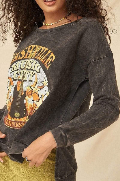 Long Sleeve Graphic Sweatshirt-Nashville Music City - Shopping Therapy, LLC Sweatshirt