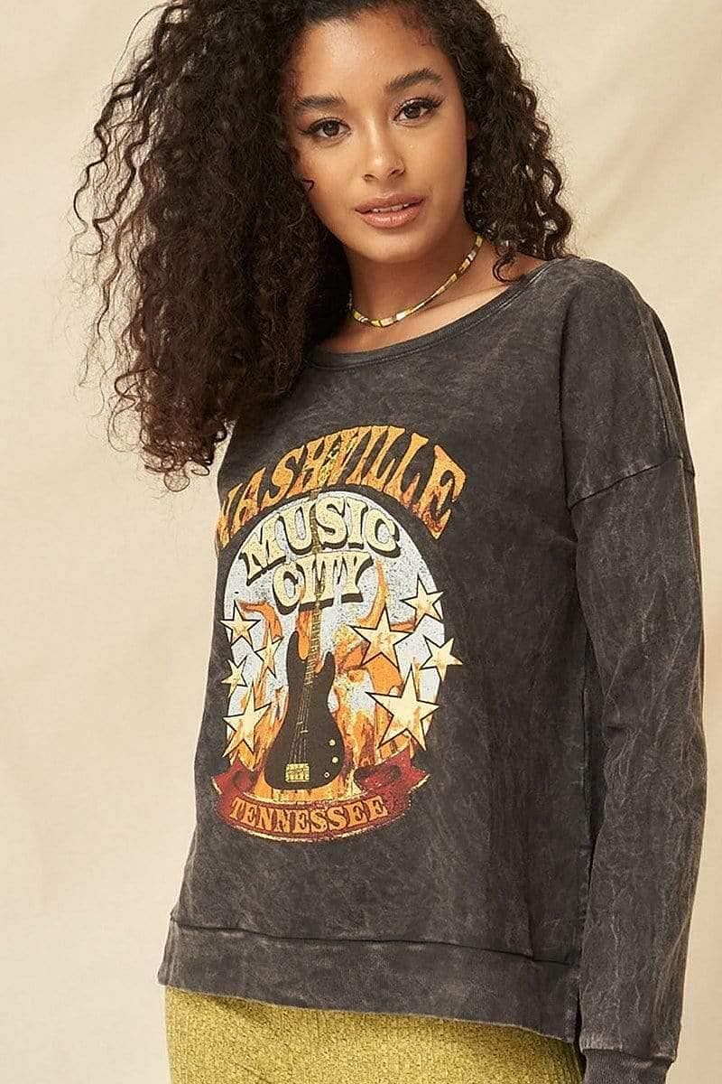 Long Sleeve Graphic Sweatshirt-Nashville Music City