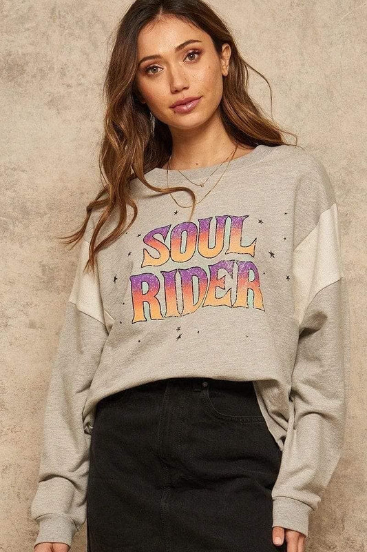 Long Sleeve Soul Rider Graphic Printed Sweatshirt - Shopping Therapy, LLC Sweatshirt