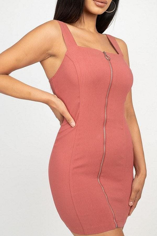 Marsala Sleeveless Mini Dress With Front Zipper